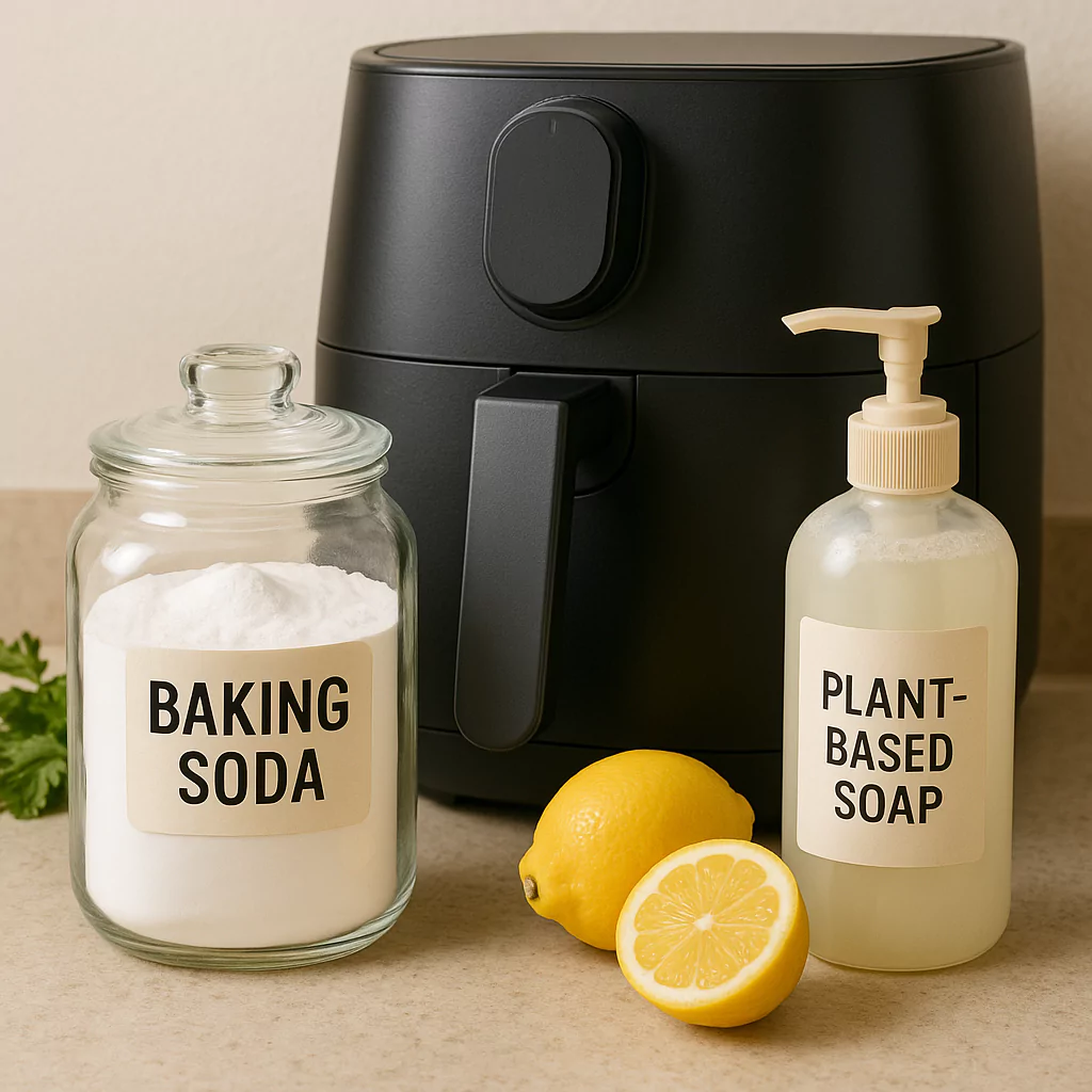 Natural lemon steam cleaning method for air fryers