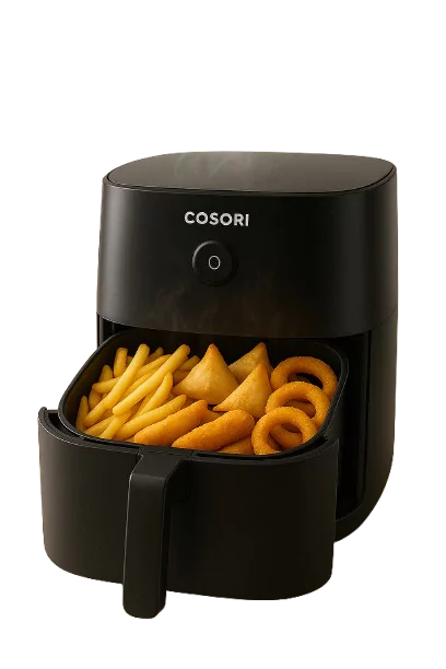 cosori air fryer containing crispy food