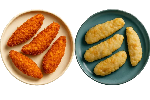 two different plates containing crispy and soggy crunch